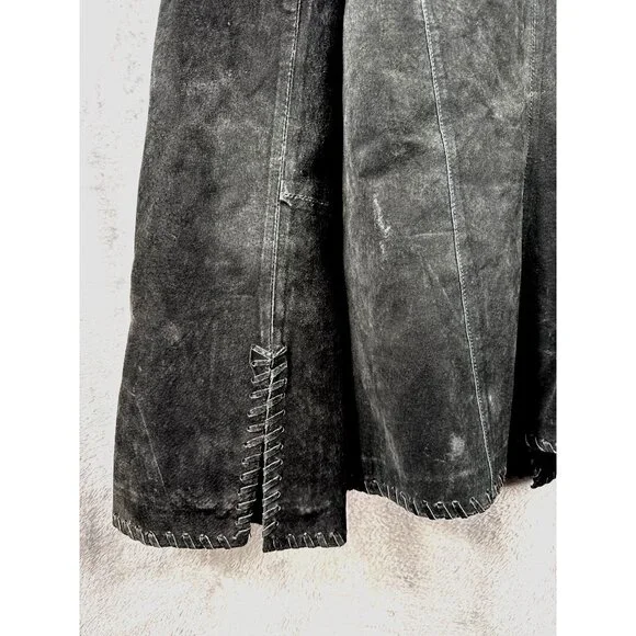 Faded Glory Ladies Leather Jacket L Black Fringe Tie Closure - Picture 13 of 16